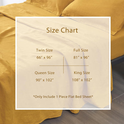 100% Organic Linen Flat Sheet Queen Size Only 1 Piece-Stone Washed French Flax Bed Sheet,Soft Flat Top Sheet Breathable(90"x102",Yellow)