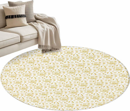 Round Area Rug 3.3ft,Yellow Christmas Winter Snowflakes Washable Circle Carpet Non-Slip Runner Accent Rugs Indoor Floor Mat for Bedroom Living Room Decor,White Background