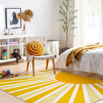 Yellow Rainbow Sun Area Rug 5x7, Classroom Rug