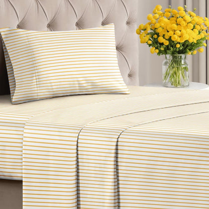 Twin XL 3 Piece Striped Sheet Set - Soft & Cooling - Yellow Pencil Stripes