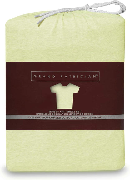 Heritage Home Fashions GP150J-Q-LM Grand Patrician Jersey Knit Sheet Set, Queen, Lemon/Meringue