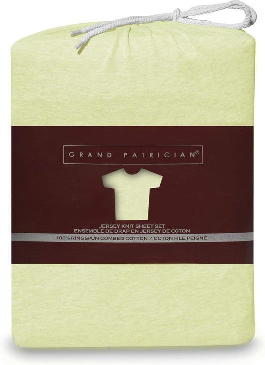 Heritage Home Fashions GP150J-Q-LM Grand Patrician Jersey Knit Sheet Set, Queen, Lemon/Meringue