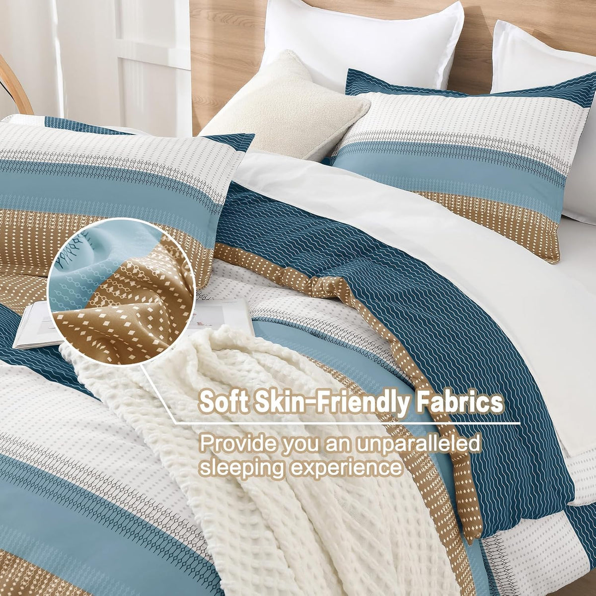 Queen Comforter Set - 3 Pieces Stripe Bedding Comforter Sets