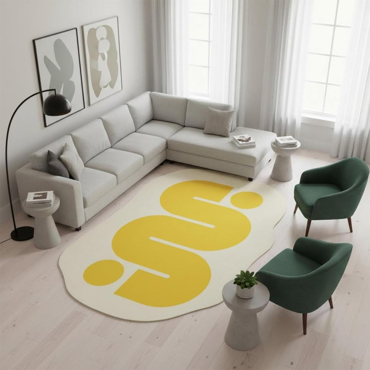 Modern Minimalist Geometric Area Rug 2x3 Abstract Irregular Shaped Rugs for Livingroom Bedroom Dining Room Bright Yellow Cream Art Deco Soft Carpet Nursery Dorm Mats Washable Non Skid Large Rugs