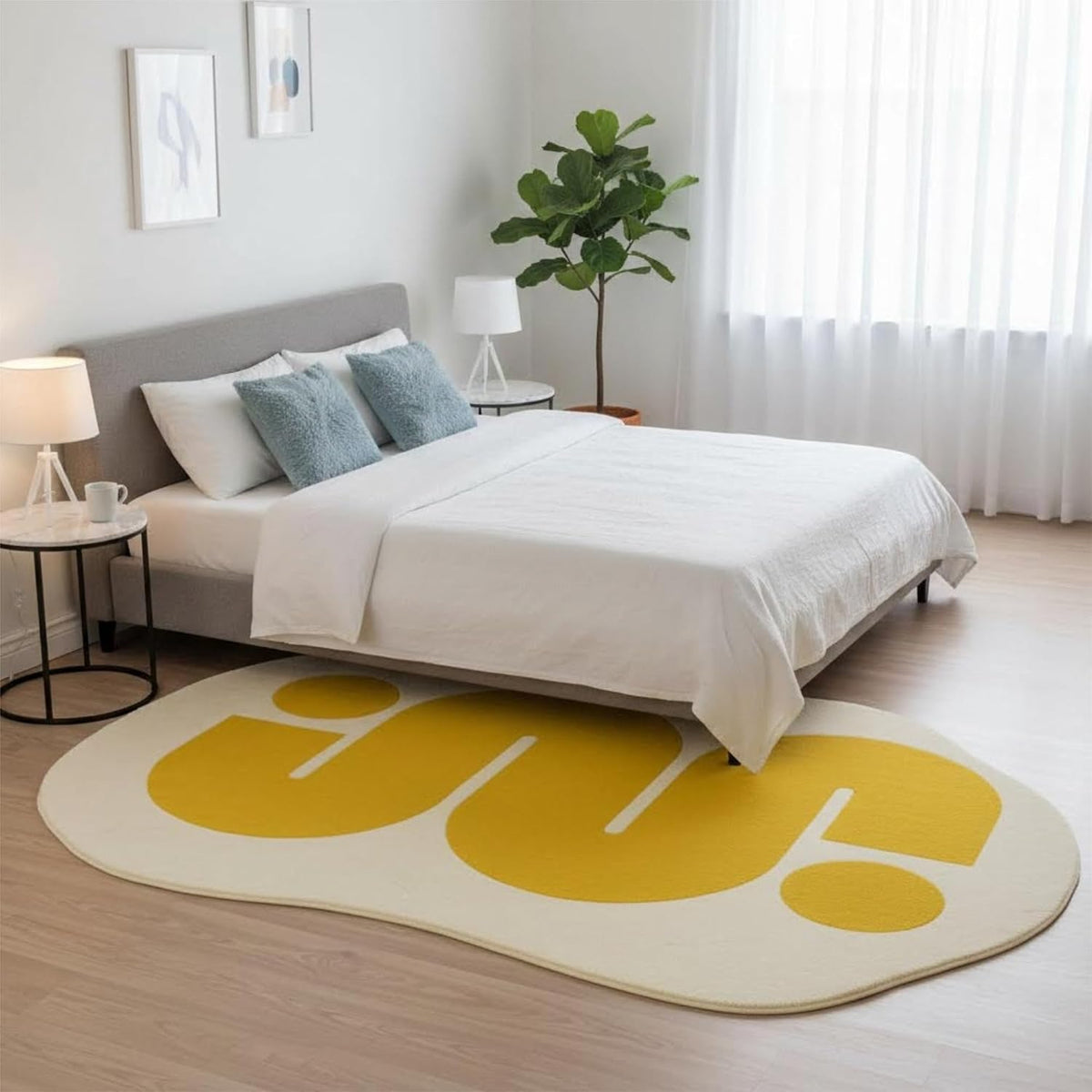 Modern Minimalist Geometric Area Rug 2x3 Abstract Irregular Shaped Rugs for Livingroom Bedroom Dining Room Bright Yellow Cream Art Deco Soft Carpet Nursery Dorm Mats Washable Non Skid Large Rugs