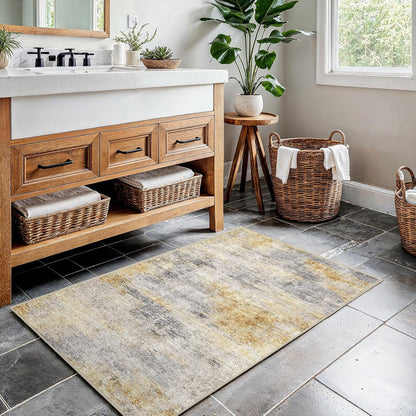 2x3 Area Rug Washable Abstract: Non Slip Front Door Throw rugs Grey/Yellow