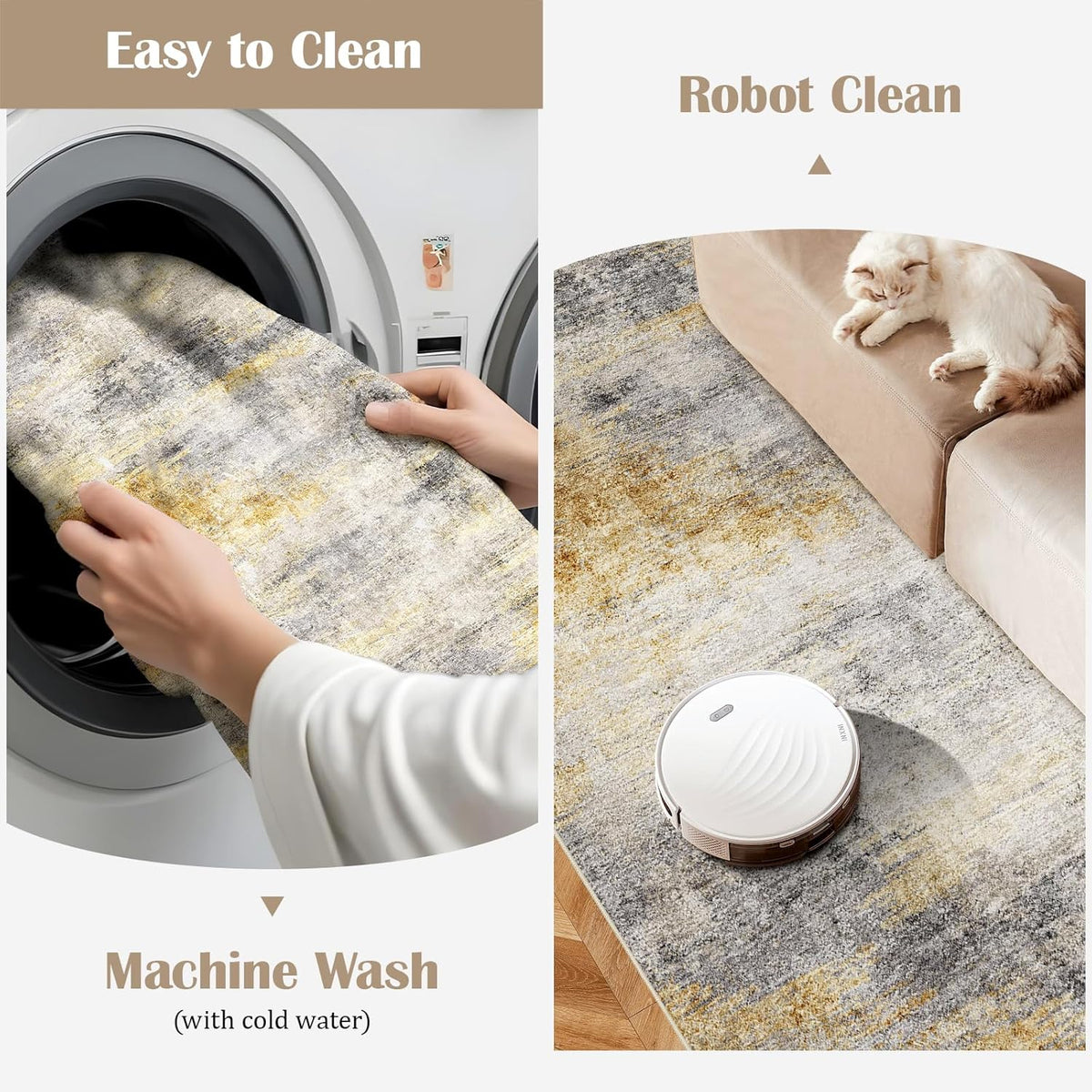 2x3 Area Rug Washable Abstract: Non Slip Front Door Throw rugs Grey/Yellow