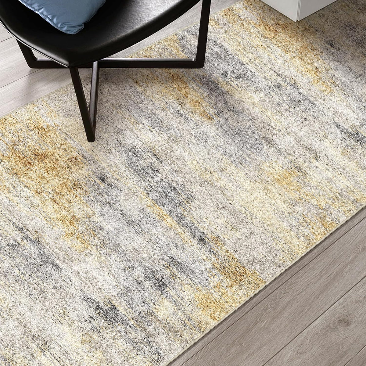 2x3 Area Rug Washable Abstract: Non Slip Front Door Throw rugs Grey/Yellow