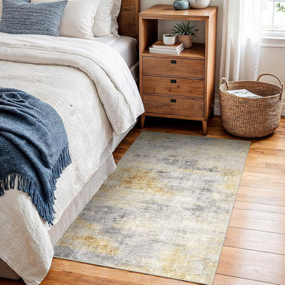 2x3 Area Rug Washable Abstract: Non Slip Front Door Throw rugs Grey/Yellow