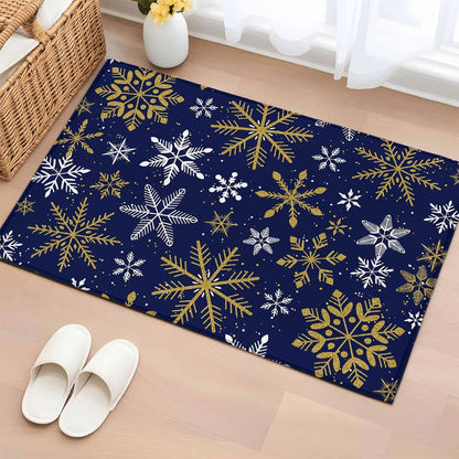 Winter Yellow Snowflake 2x3 Area Rugs for Living Room, Christmas White Snowflake Navy Non Slip Floor Mat Washable Low-Profile Indoor Carpet for Bedroom, Dining Room, Bathroom