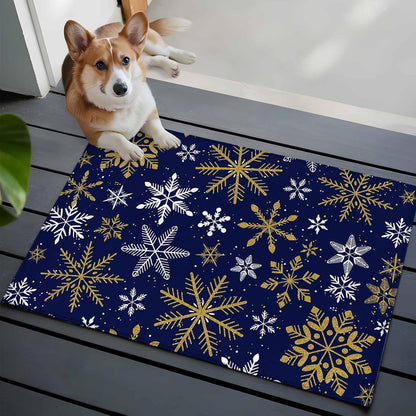 Winter Yellow Snowflake 2x3 Area Rugs for Living Room, Christmas White Snowflake Navy Non Slip Floor Mat Washable Low-Profile Indoor Carpet for Bedroom, Dining Room, Bathroom