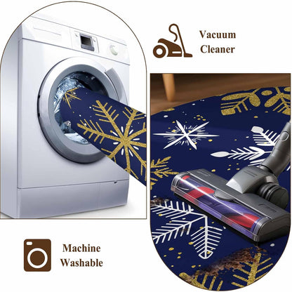 Winter Yellow Snowflake 2x3 Area Rugs for Living Room, Christmas White Snowflake Navy Non Slip Floor Mat Washable Low-Profile Indoor Carpet for Bedroom, Dining Room, Bathroom
