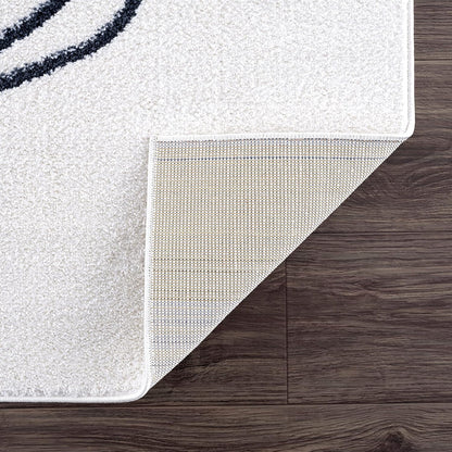 Rugs Cream and Gray 4 ft. X 6 ft. Mid-Century Rug with Circles and Lines. Neutral Tones of Cream, Gray and a pop of Yellow. Minimalistic Design Turkish Stain Resistant Area Rug.