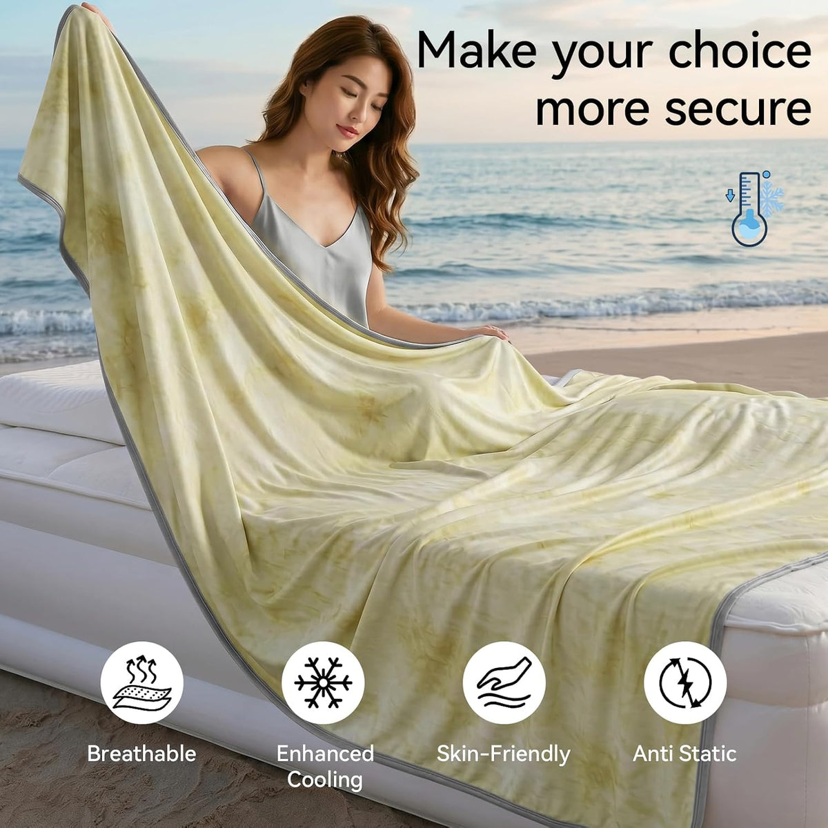 Guohaoi Cooling Throw Blanket for Hot Sleepers, Queen Size 90''×90''