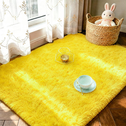 2x3 Area Rugs Fluffy Living Room Carpets for Kids Bedroom, Yellow