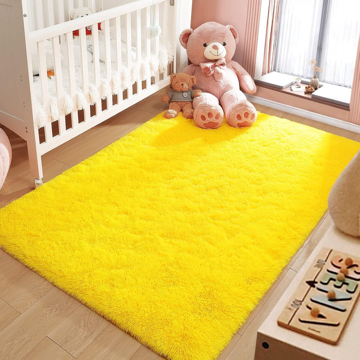 2x3 Area Rugs Fluffy Living Room Carpets for Kids Bedroom, Yellow