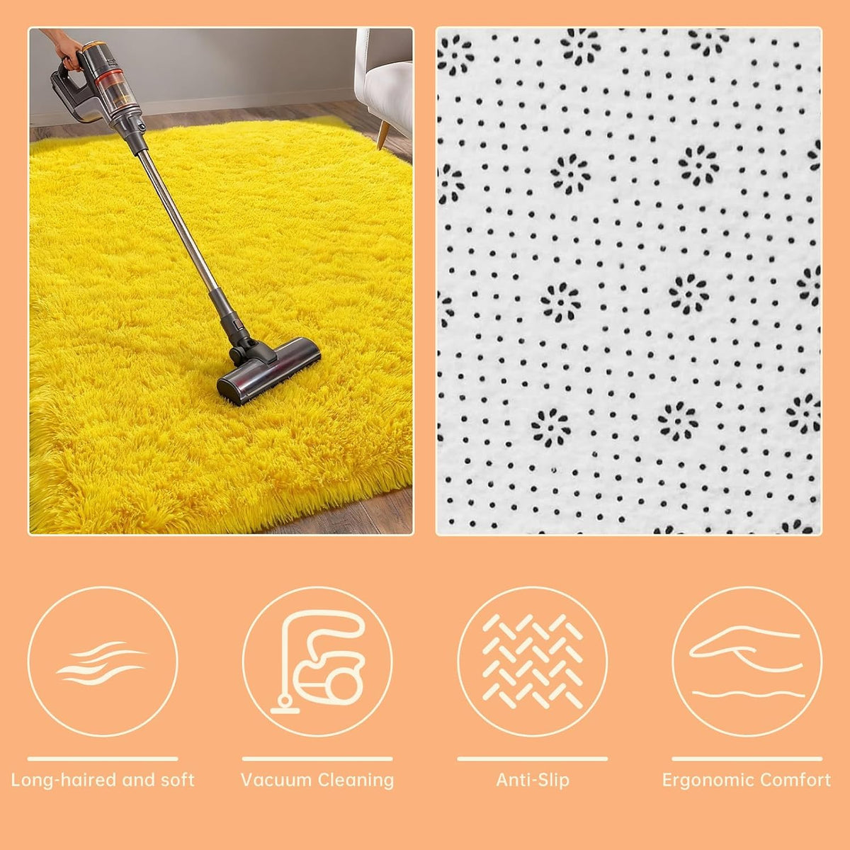 Cozy Winter Area Rug 5x7,Ultra Soft ‌Plush Shaggy Rug Non Slip for Living Room/Bedroom,Kid/Pet Friendly,Modern Home Decor Carpet,Yellow