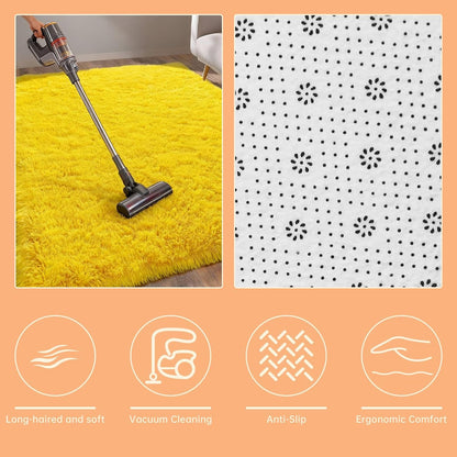 Cozy Winter Area Rug 5x7,Ultra Soft ‌Plush Shaggy Rug Non Slip for Living Room/Bedroom,Kid/Pet Friendly,Modern Home Decor Carpet,Yellow