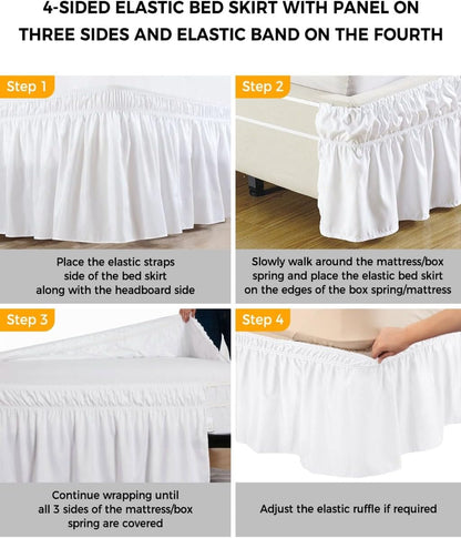 Summer Lemon Bed Skirt Queen Size 16 Inch Drop, Adjustable Elastic Wrap Around Bed Skirts Easy Fitting Dust Ruffle Bedskirt Bed Frame Cover Watercolor Yellow Blue Garden Floral
