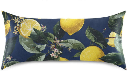Satin Pillowcase for Hair Skin, Yellow Lemons and Blossoms Smooth Cooling Pillow Case Wrinkle Free Standard