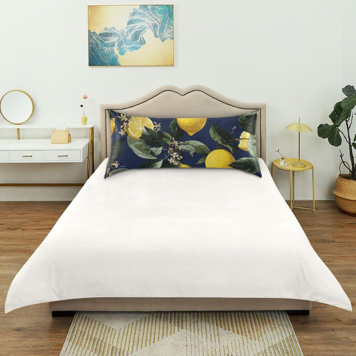 Satin Pillowcase for Hair Skin, Yellow Lemons and Blossoms Smooth Cooling Pillow Case Wrinkle Free Standard