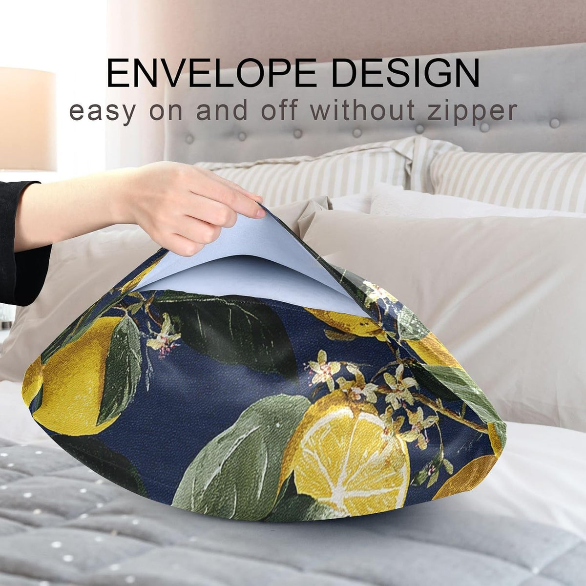 Satin Pillowcase for Hair Skin, Yellow Lemons and Blossoms Smooth Cooling Pillow Case Wrinkle Free Standard