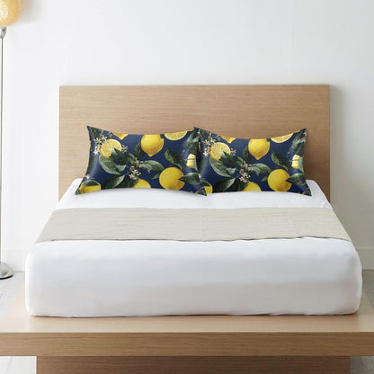 Satin Pillowcase for Hair Skin, Yellow Lemons and Blossoms Smooth Cooling Pillow Case Wrinkle Free Standard