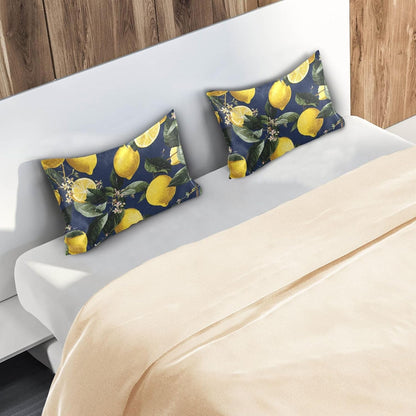 Satin Pillowcase for Hair Skin, Yellow Lemons and Blossoms Smooth Cooling Pillow Case Wrinkle Free Standard