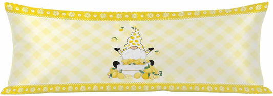Vintage Fruit Gnomes Body Size Pillowcases, Summer Lemon Yellow Check Satin Pillow Case Cover with Smooth Hidden Zipper Closure, Soft Throw Pillow Covers Cases for Home Decor 20 X 54 Inches