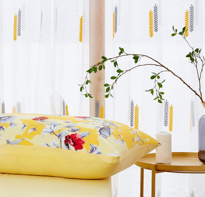 DaDa Bedding Yellow Floral Sheet Set, Queen 4 Piece Hummingbird Print