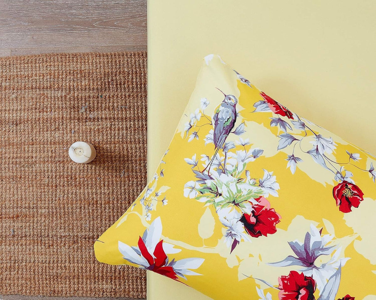 DaDa Bedding Yellow Floral Sheet Set, Queen 4 Piece Hummingbird Print