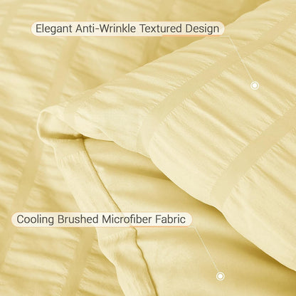 5 Pieces Twin XL Comforter Set, Seersucker Bed in a Bag Twin XL Size, All Season Luxury Bedding Set with Comforter, Flat Sheet, Fitted Sheet, Pillowcase & Sham, Yellow