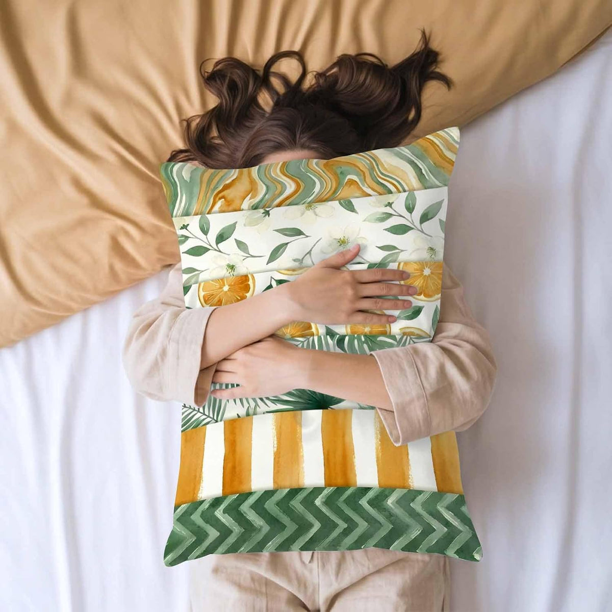 Satin Pillowcases Standard Size, Yellow Lemons Silk Pillow Cases for Hair and Skin with Zipper 2 Pack, Summer Botanical Green Leaves Fruits Striped Smooth Throw Pillow Covers for Sleeping, 20"x26"