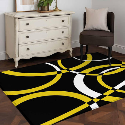 4x6 Modern Abstract Art Area Rug for Living Room Bedroom, Machine Washable Non Slip Indoor Rug Yellow White Geometric Circle Soft Low Profile Floor Carpet for Dining Room Office Home Decor