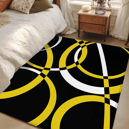 4x6 Modern Abstract Art Area Rug for Living Room Bedroom, Machine Washable Non Slip Indoor Rug Yellow White Geometric Circle Soft Low Profile Floor Carpet for Dining Room Office Home Decor