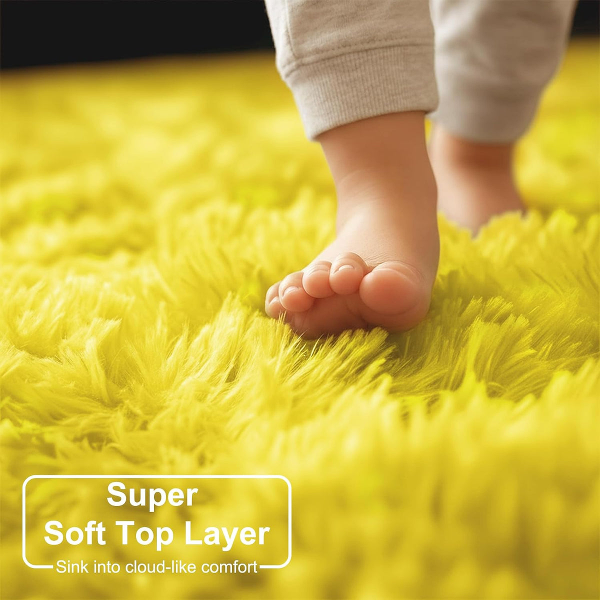 Yellow Round Plush Shag Area Rug 4Ft for Bedroom Kids Nursery Dorm