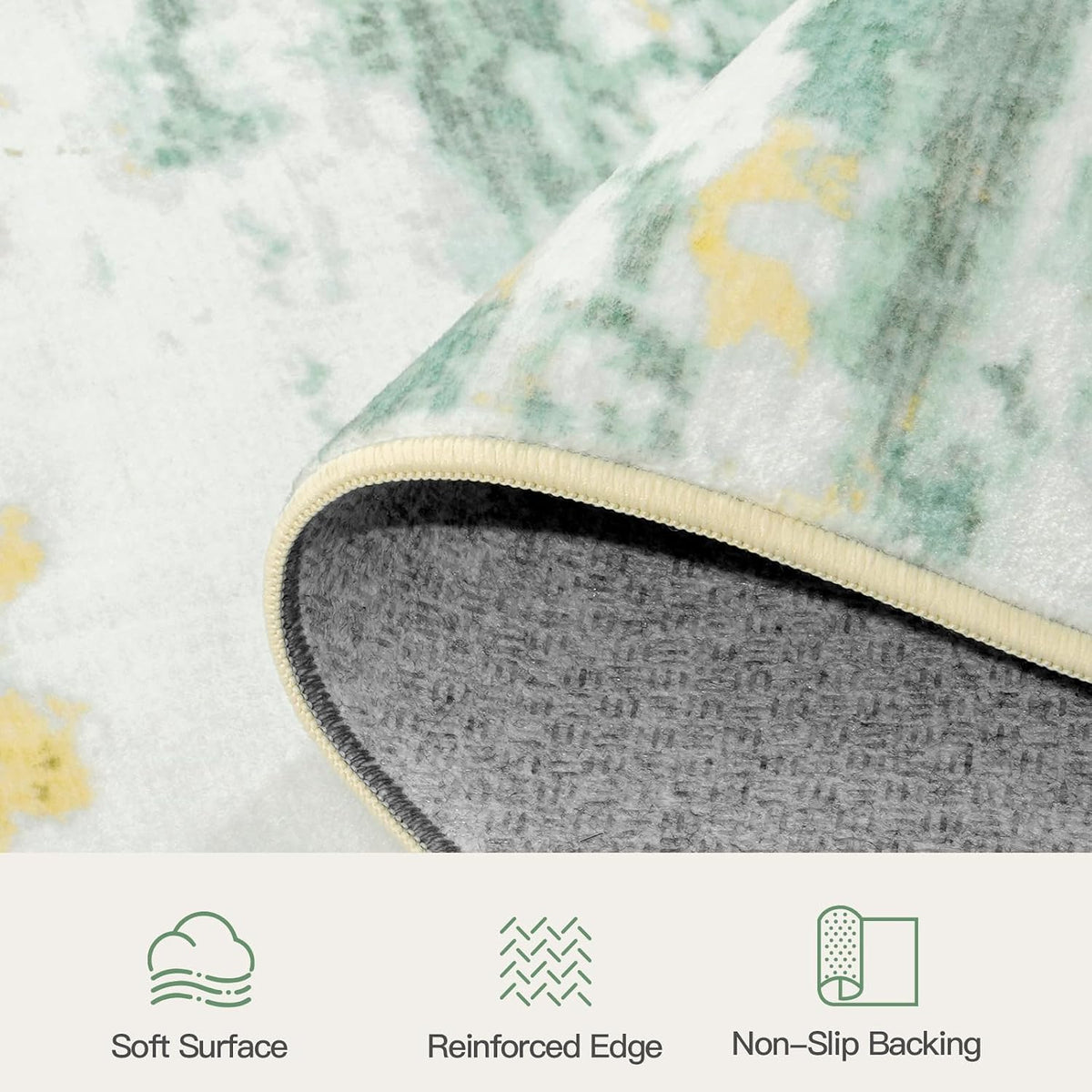 5x7 Area Rug for Living Room, Abstract Washable Non-Slip Rugs, Light Green