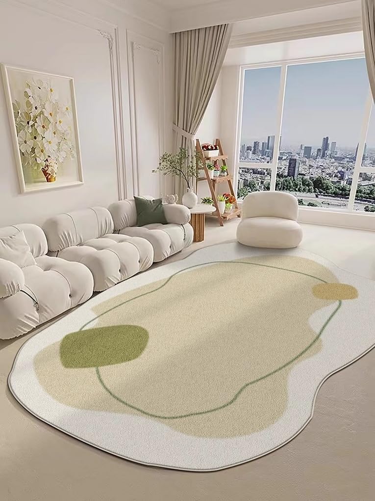 Minimalist Abstract Beige Light Green Yellow Striped Curve Pattern Area Rug 4x6 for Livingroom Bedroom Diningroom Washable Soft Large Carpet Nursery Dorm Guestroom Cotemporary Art Deco Indoor Rugs