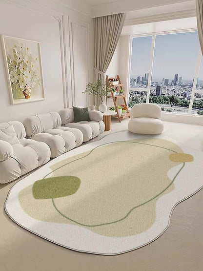 Minimalist Abstract Beige Light Green Yellow Striped Curve Pattern Area Rug 4x6 for Livingroom Bedroom Diningroom Washable Soft Large Carpet Nursery Dorm Guestroom Cotemporary Art Deco Indoor Rugs