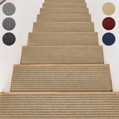 Stair Treads for Wooden Steps - Non Slip Stairs Carpet Tape Peel and Stick with Double Adhesive Tape Set of 15 Stripe- Flax Yellow