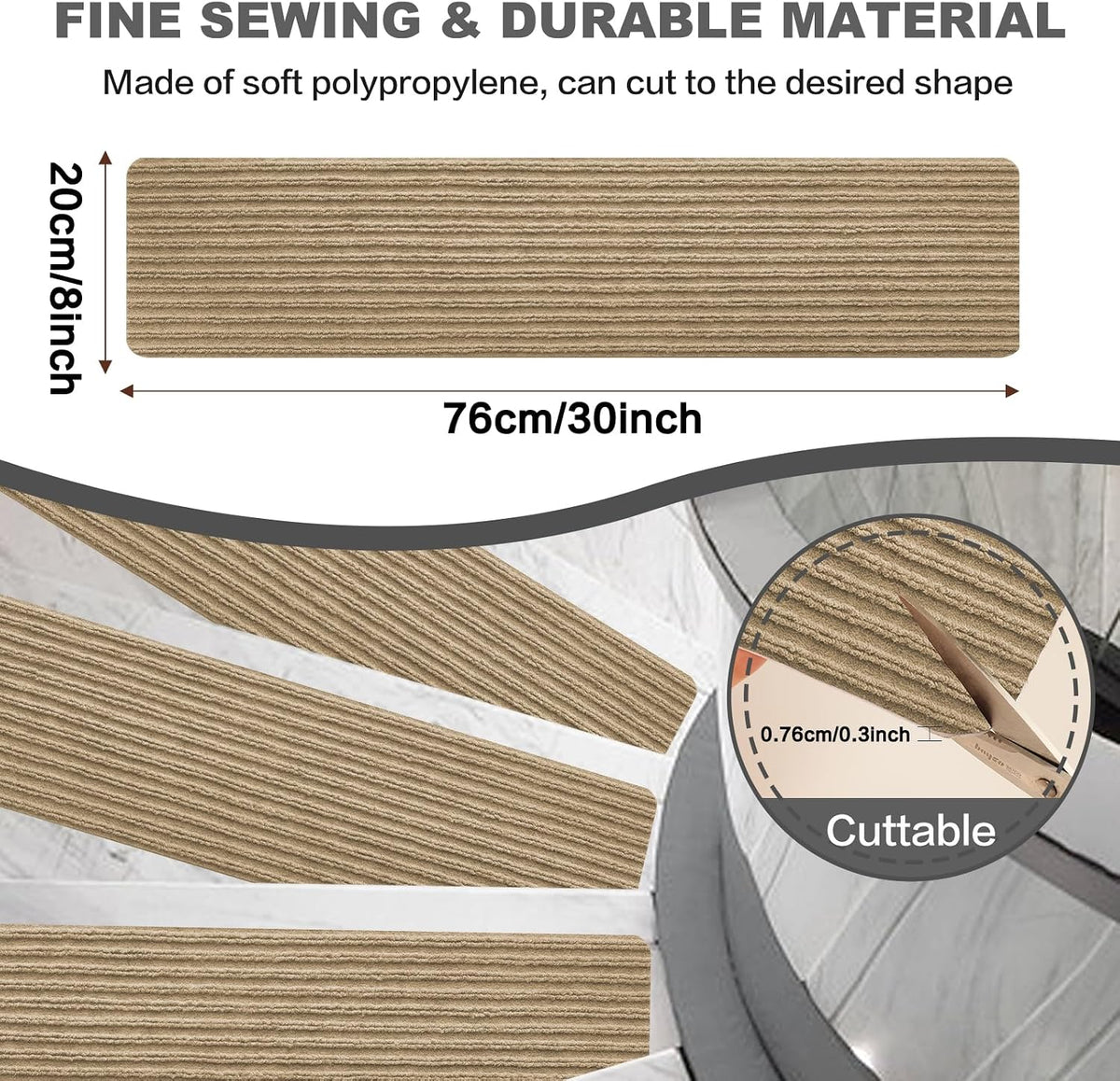 Stair Treads for Wooden Steps - Non Slip Stairs Carpet Tape Peel and Stick with Double Adhesive Tape Set of 15 Stripe- Flax Yellow