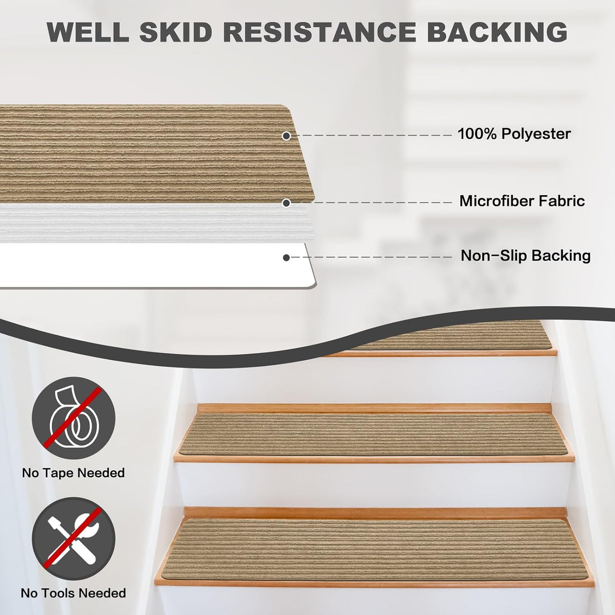 Stair Treads for Wooden Steps - Non Slip Stairs Carpet Tape Peel and Stick with Double Adhesive Tape Set of 15 Stripe- Flax Yellow