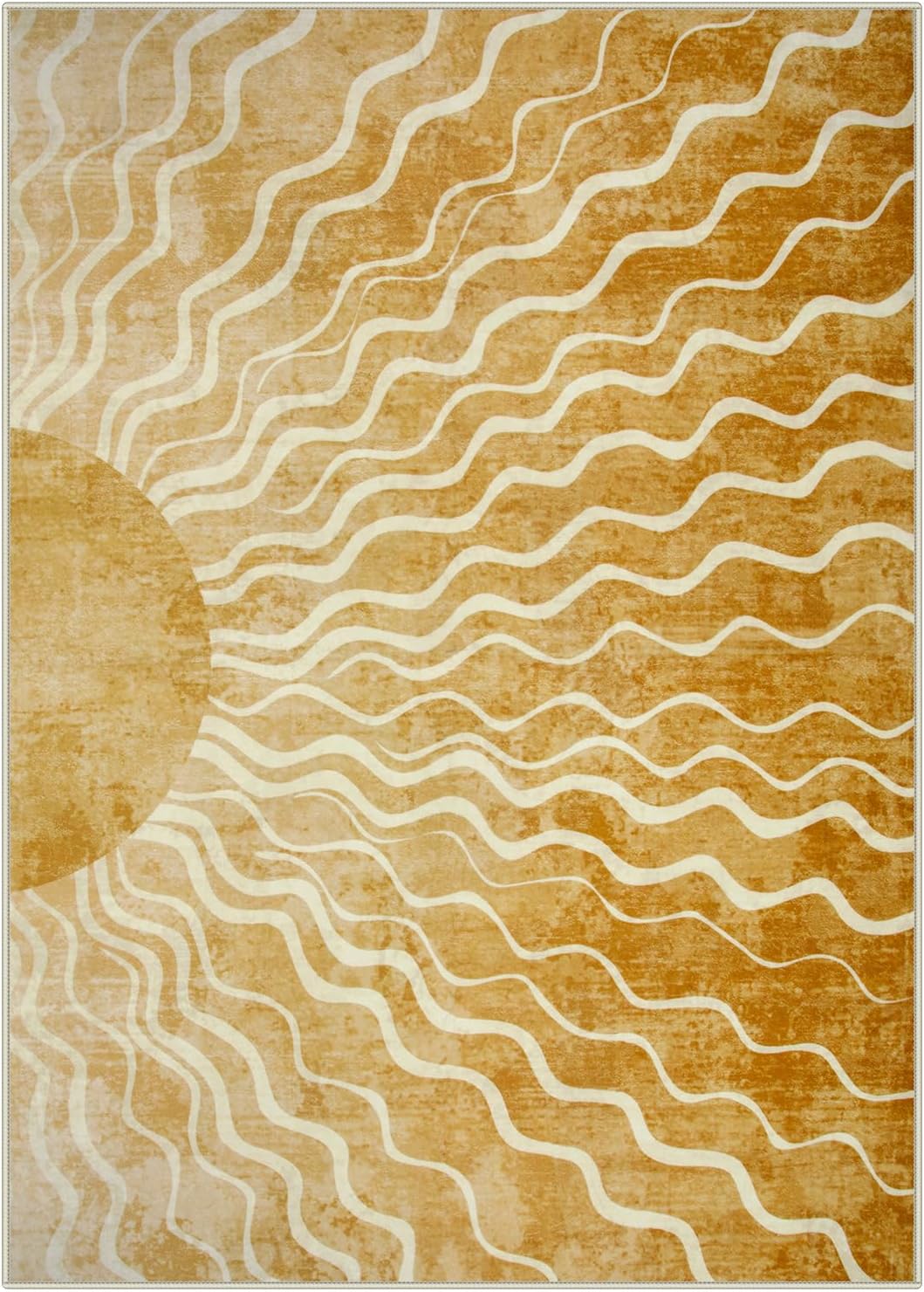 Sun 5x7 Area Rug, Boho Ombre Yellow Bedroom Rug Machine Washable Carpet, Ultra Thin Soft Non Slip Mid Century Nursery Carpet for Kids Room Living Room Playroom Classroom Decor