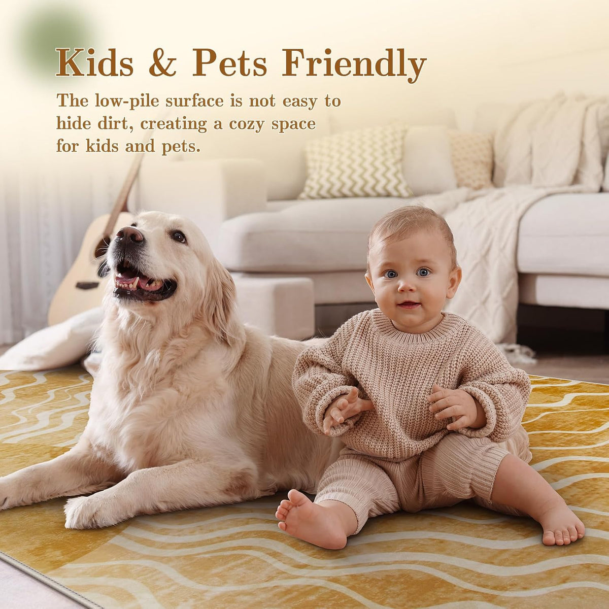 Sun 5x7 Area Rug, Boho Ombre Yellow Bedroom Rug Machine Washable Carpet, Ultra Thin Soft Non Slip Mid Century Nursery Carpet for Kids Room Living Room Playroom Classroom Decor