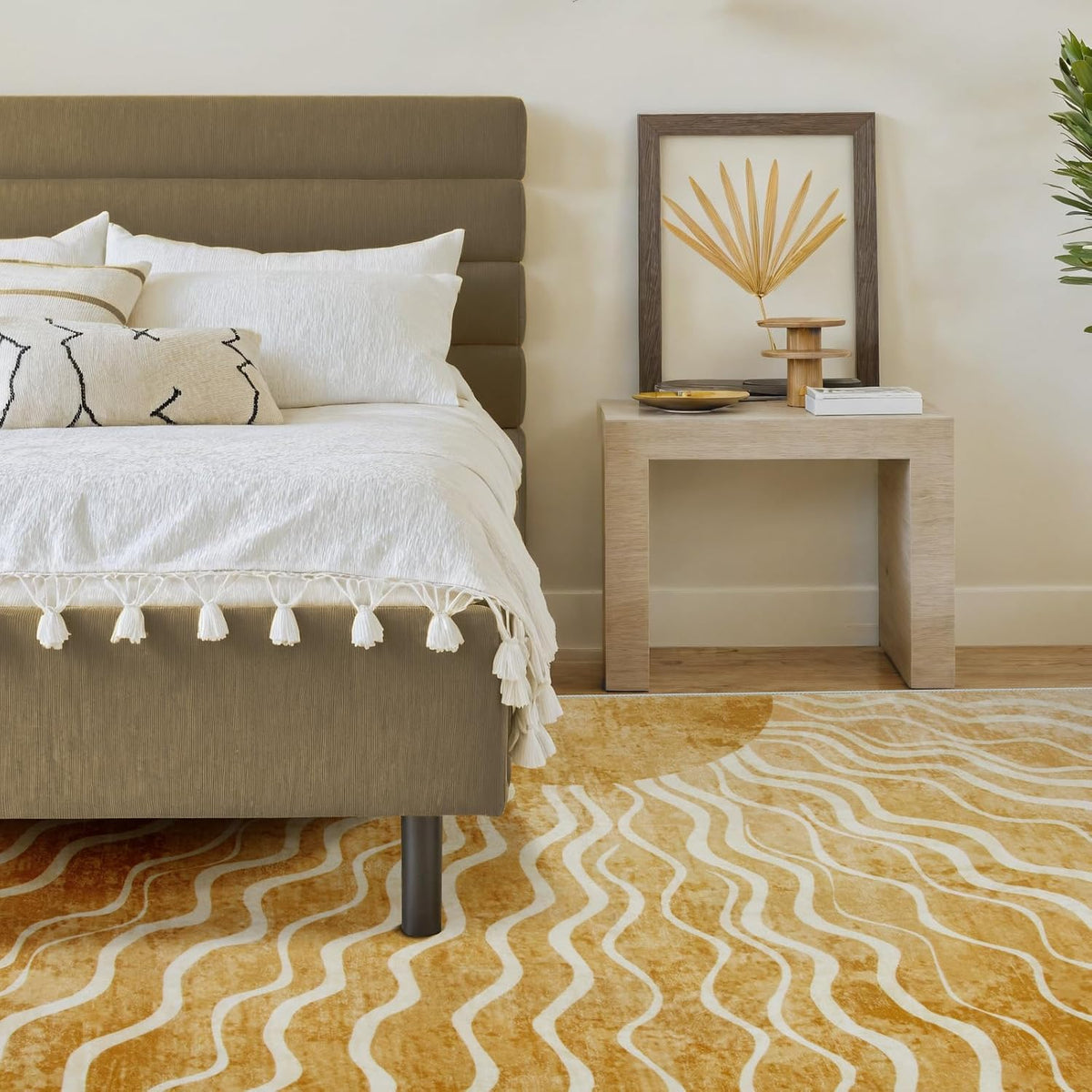 Sun 5x7 Area Rug, Boho Ombre Yellow Bedroom Rug Machine Washable Carpet, Ultra Thin Soft Non Slip Mid Century Nursery Carpet for Kids Room Living Room Playroom Classroom Decor