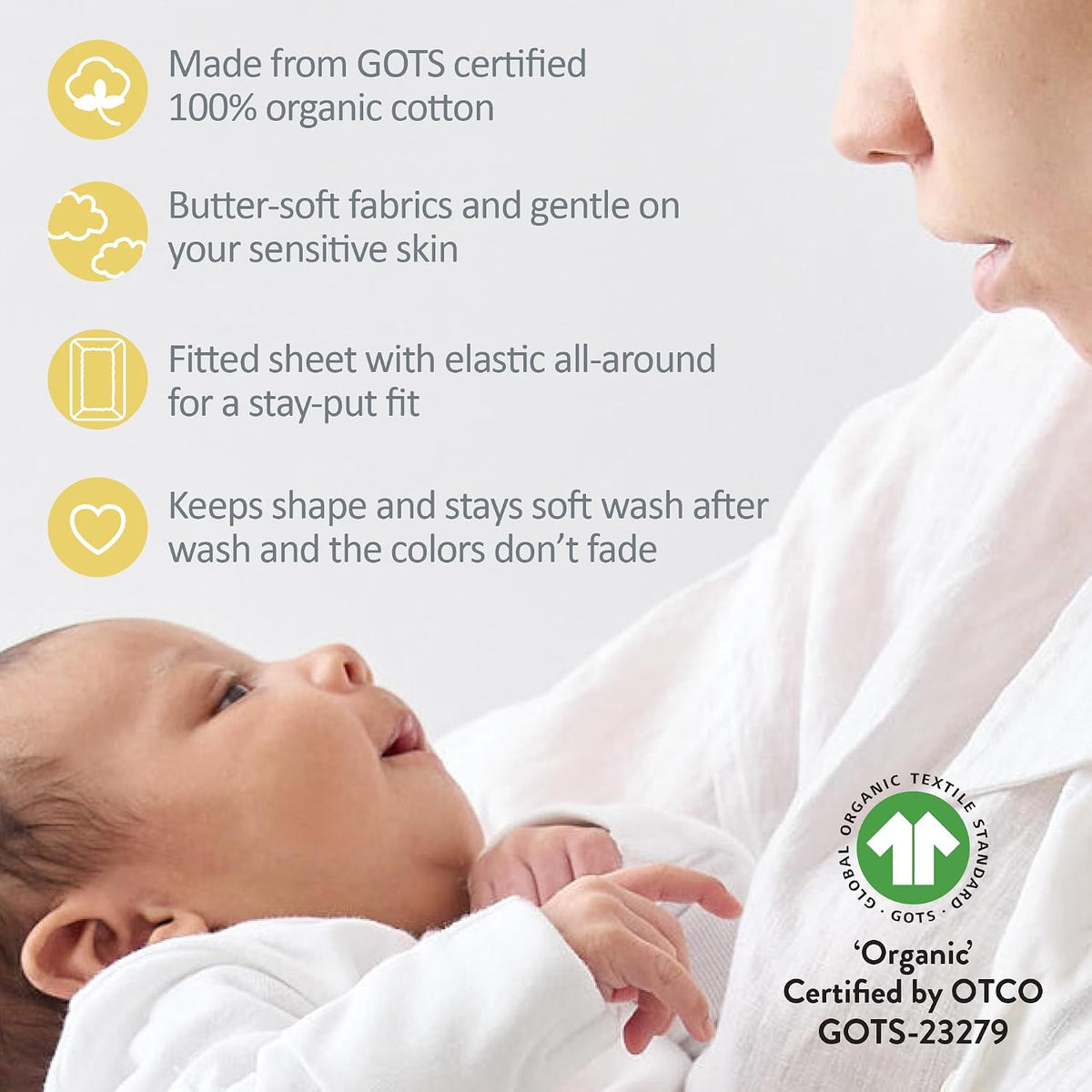 Frankie Fitted Crib Sheet 100% Organic Cotton for Baby & Toddler Mattress, Breathable for Boys & Girls, Butter Yellow, One Size