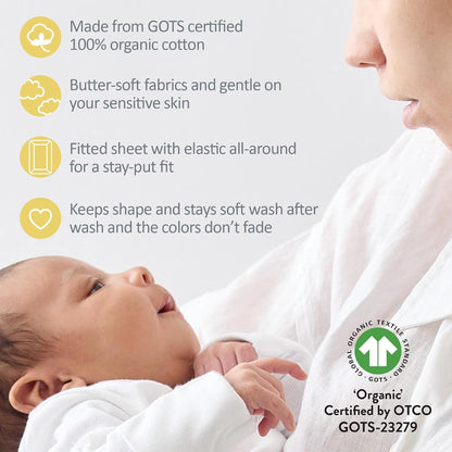 Frankie Fitted Crib Sheet 100% Organic Cotton for Baby & Toddler Mattress, Breathable for Boys & Girls, Butter Yellow, One Size