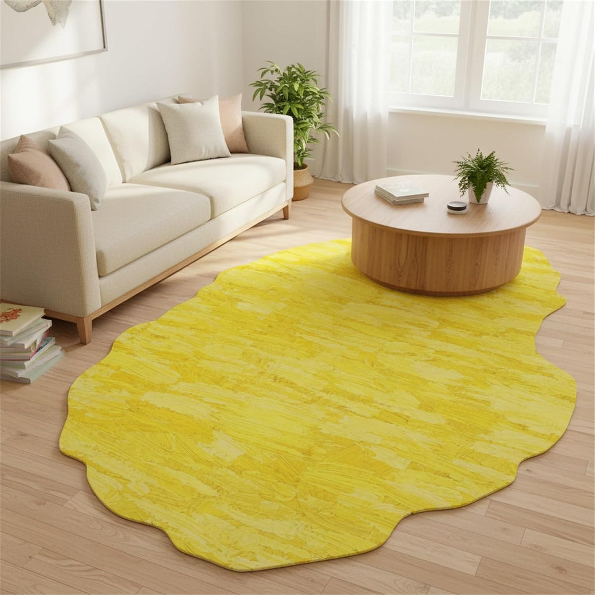 Nordic Minimalist Irregular Rugs Modern Abstract Art Deco Area Rug for Living Room Bedroom Dining Room 3x5 Soft Non Slip Thick Carpet Bright Yellow Vibrant Indoor Floor Mats Nursery Dorm Guestroom