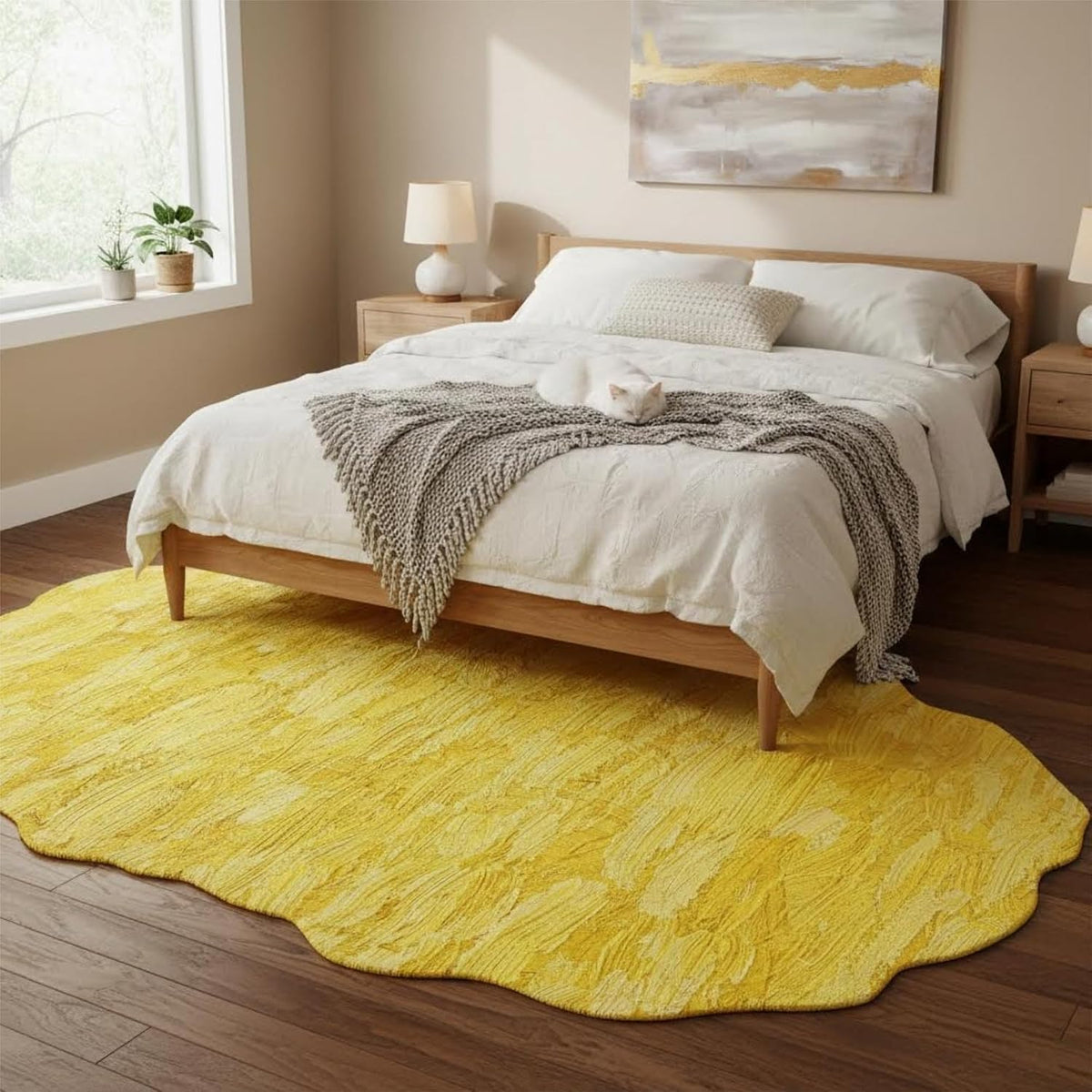 Nordic Minimalist Irregular Rugs Modern Abstract Art Deco Area Rug for Living Room Bedroom Dining Room 3x5 Soft Non Slip Thick Carpet Bright Yellow Vibrant Indoor Floor Mats Nursery Dorm Guestroom