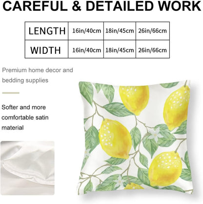 Couch Pillows 16"x16" Lemon Bliss Satin Modern Cushion Case Yellow Lemon Throw Pillow Covers Zippered Pillow Case Farmhouse Rustic Cushion Case for Sofa Couch Soft Cooling Printed Pillow Cases